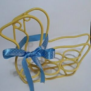 Vintage Easter Yellow Duck Shaped Holder with Blue Ribbon Avon